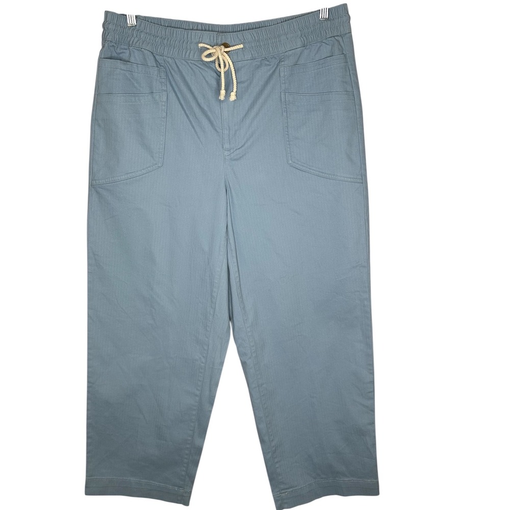 Lands' End Womens Blue Crop Pants Elastic Waist Pull On Size 16 nautical beach - Picture 2 of 8